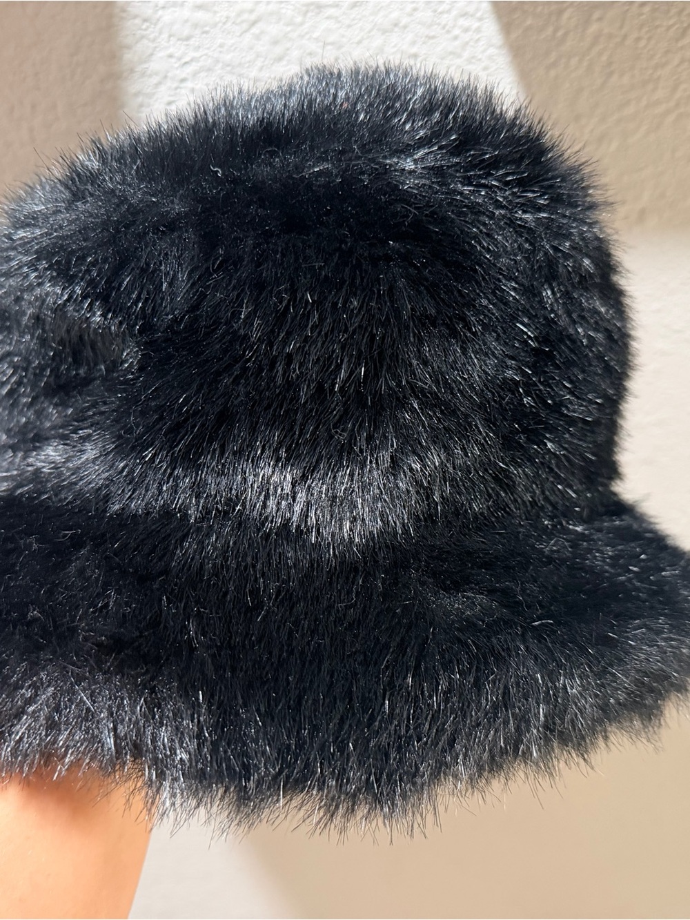 Womens Faux Fur Black Bucket Hat - Cozy Winter Accessory